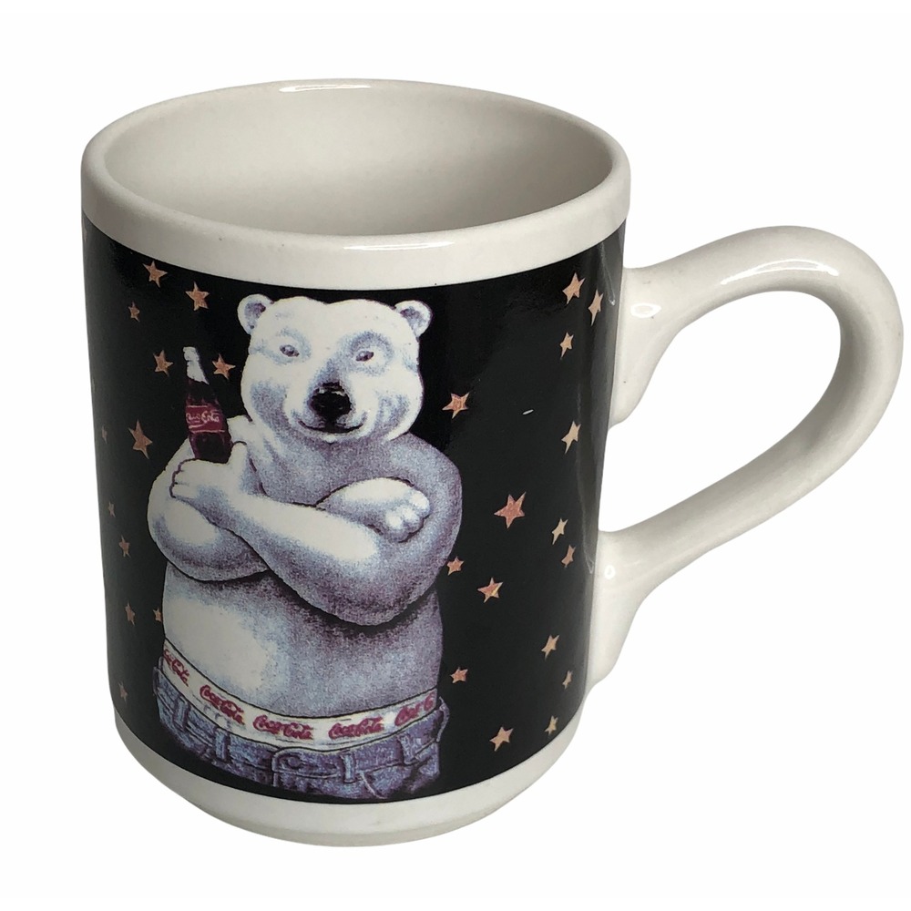 Coca Cola Polar Bear Coffee Mug Cup 1996 Gibson Bear Jeans Christmas Winter‎
